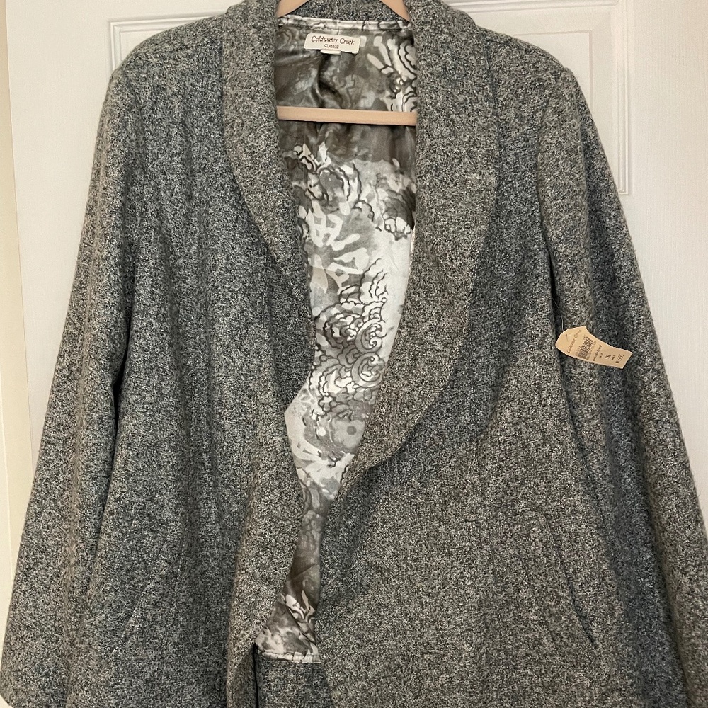 Gray Marled Open Front blazer w/ Shawl Collar & Floral Lining - NWT, Coldwater